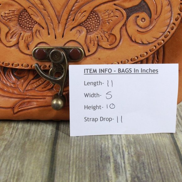 Vintage Brown Leather Hand-Carved Stitched Detail Shoulder Bag - Picture 12 of 12